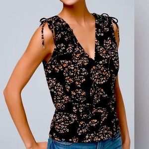 Whbm ruched blouse with tie detail shoulders